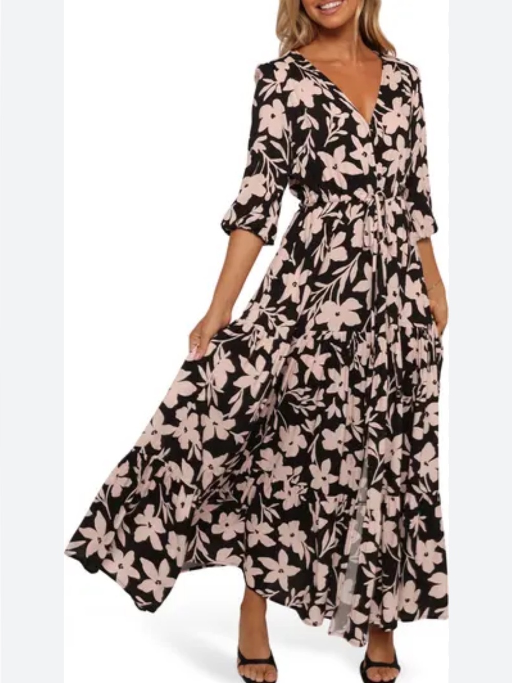 Petal & Pup Kelda Floral Maxi Dress in Black Augusta